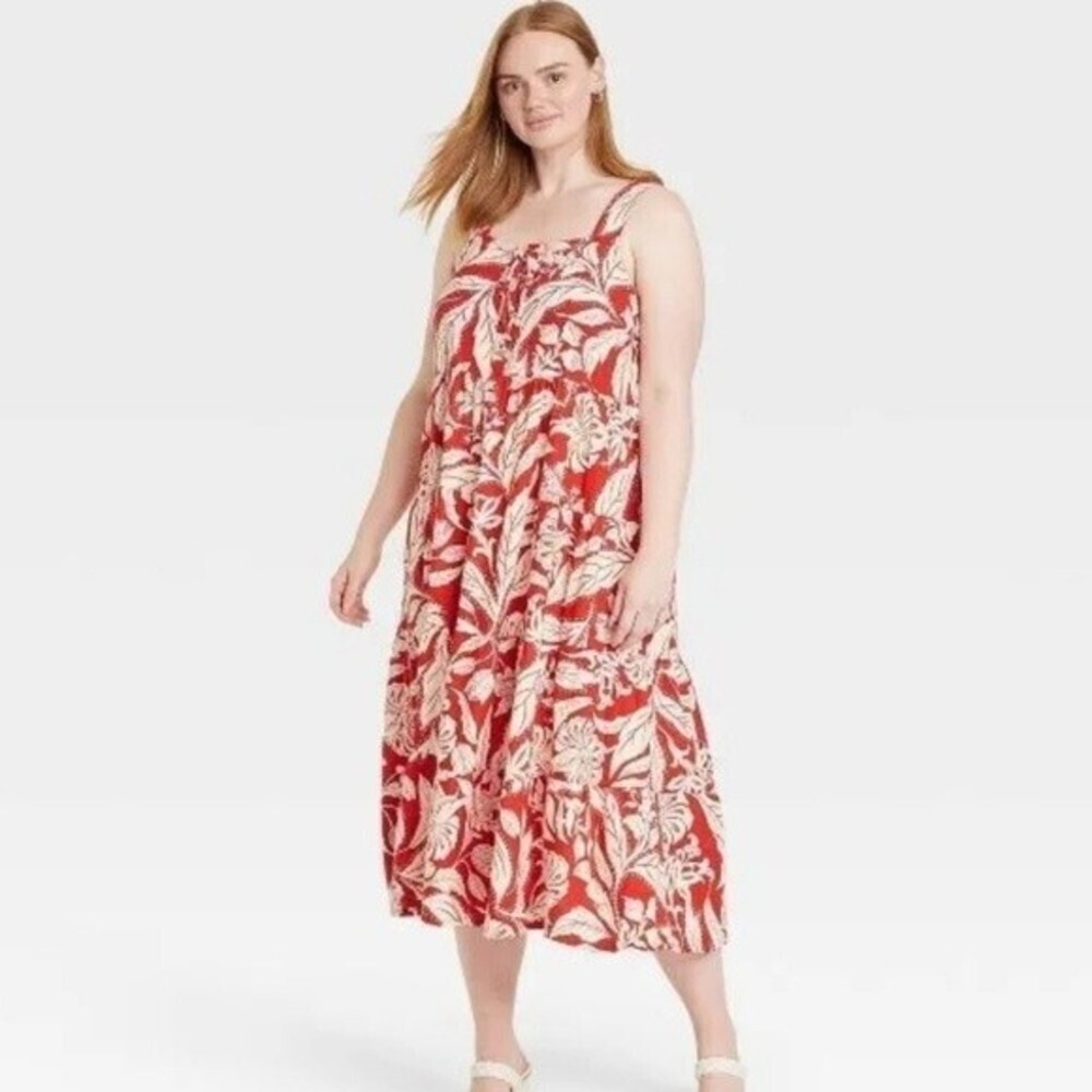 Who What Wear Red Linen Blend Midi Dress Size Large